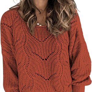 Womens Sweaters 2025 Crewneck Cute Elegant Soft Long Sleeve Hollow Cable Knit Pu